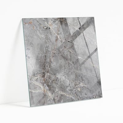 Wallfluent - Natuurlijk Marmerpatroon Glazen Plaat - 50 x 50 cm - Grijs Glasplaat Tafel - Vierkant Tafelblad Glas - Gehard Glas - Glazen Tafelblad voor de Woonkamer