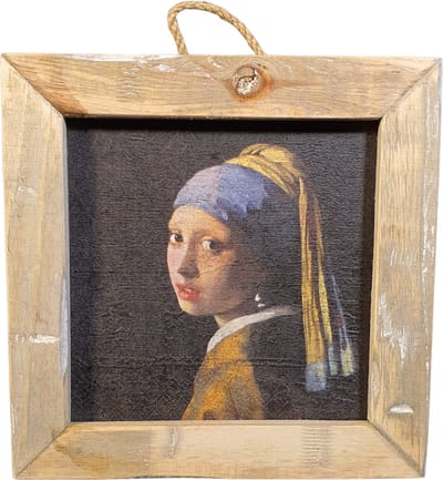 Houten tegel / Schilderijtje - Meisje met de parel - Schilderij - Wooden tile - Girl with the pearl - Woonaccessoires - Woonaccessoire - Wandhanger - Wand decoratie - Kunst - Schilderkunst - Artist - Decoratie - Landelijk - Sfeer - Sober - Living