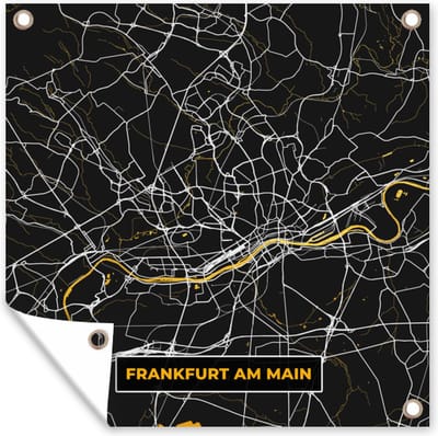 Tuin poster Frankfurt Am Main - Goud - Stadskaart - Kaart - Plattegrond - Duitsland - 200x200 cm - Tuindoek