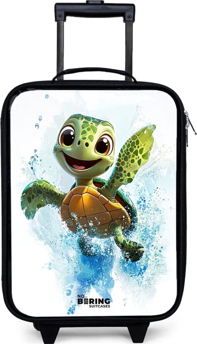 NoBoringSuitcases.com® - Kinderkoffer jongen - Kindertrolley meisje - Schildpad - Water - Groen - Koffer kind lichtgewicht - Reiskoffer trolley voor kinderen - Koffertje met lichtgevende wieltjes - Rolkoffer zwart