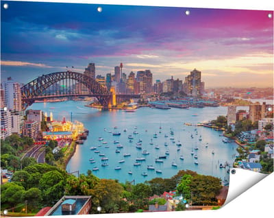 Gards Tuinposter Sydney Harbour Bridge in de Avond - 120x80 cm - Tuindoek - Tuindecoratie - Wanddecoratie buiten - Tuinschilderij