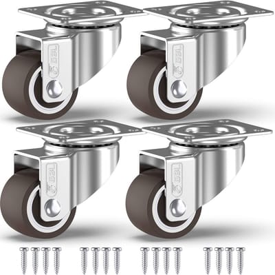 Stevige Zwenkwielen voor Meubels met Schroeven - Set van 4 - 25mm Rubber Trolleywielen