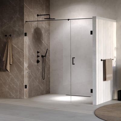 Brauer Void - Nisdeur - 2-Delig - Helder Glas - 200 x 200 cm - Omkeerbaar - met Draaideur 70 cm - Aan Muur - incl. Glascoating - Mat Zwart