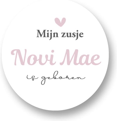 25x Sluitsticker Mijn Zusje...naam is geboren- Sticker met naam - 40 mm - Geboorte Sticker - Sluitzegel - Baby nieuws - Trakteren Basisschool Kinderdagverblijf - - Sluitstickers Pimp Studio
