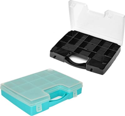Forte Plastics - 4x opberg vakjesdoos/Sorteerboxen - 13-vaks kunststof - 27 x 20 x 3 cm - zwart en blauw