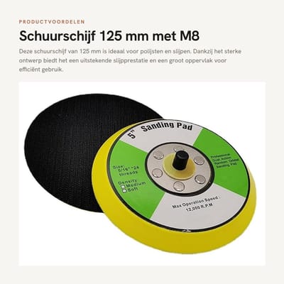 Dailygoods - Schuurschijf 125 mm met M8 Schroef voor Polijsten en Slijpen