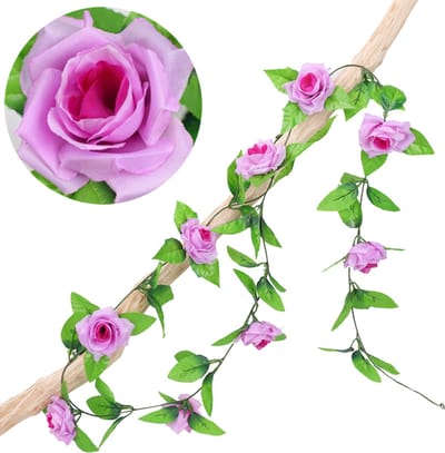 Bloemenslinger Rozen Fiets Paars - Stijlvolle Bloemenstreng voor Fietsmand of Stuur - 220 CM Bloemen - Plastic Kunstbloemen Fiets Slinger