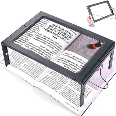 A4 Vergrootglas met 3x vergroting en 12 dimbare LED-lampen voor handsfree lezen, ideaal voor ouderen en slechtzienden