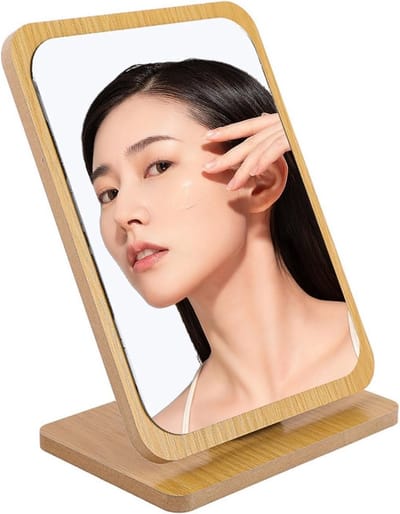 Staande tafelspiegel - Houten make-upspiegel - Make-up aanbrengen - Verstelbare hoek - 24 x 17 cm - Houtkleur