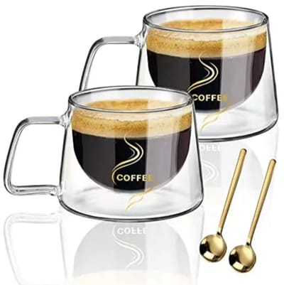 2 Dubbelwandige Koffieglazen met Lepel - 160ml - Hittebestendig Glas - Luxe Geschenhverpakking - Latte Macchiato Glazen - Cappuccino Glazen - Koffieglazen