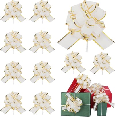 Trekstrikken voor geschenkverpakking - Cadeau strikken - Cadeaus decoreren - Eenvoudig te monteren - 15 cm diameter - Wit