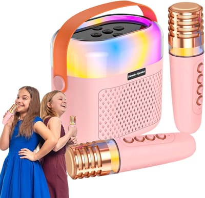 Kids Singing Machine, Family Karaoke Set, Home Karaoke System, Karaoke Speaker, Draagbare Karaoke Machine Family Karaoke Set met Draadloze Microfoon en Verlichting voor Kinderen met Verlichting（Roze）