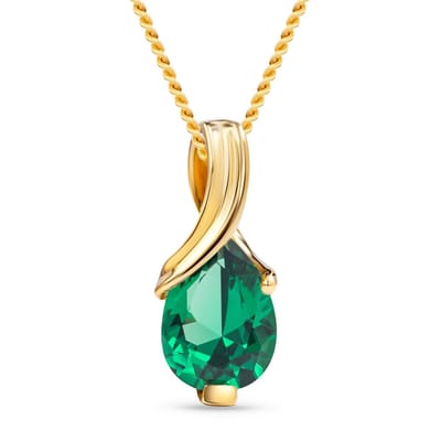 Miore Pure Collier Ketting Dames - 14 Karaat Goud - Met een Groene Smaragd - Hypoallergeen - 45 cm