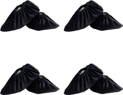Wasbare en herbruikbare gastenschoenovertrekken - Set van 4 - Flanellen stof - Antislipzool - Geschikt voor thuis, op kantoor, in de boekenkast, enz. - Geschikt voor schoenmaten 37-42 -zwart