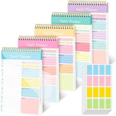 Dailygoods- Lijstenblok A5 - 5 Boeken - Spiraalgebonden - Scheurbaar - 12 x 20 cm - Labelstickers - Scheurvast Schrijfpapier - Notitieblok