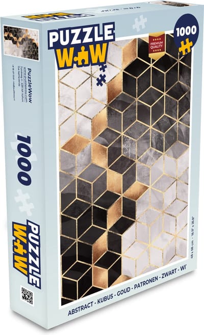 Puzzel Abstract - Kubus - Goud - Patronen - Zwart - Wit - Legpuzzel - Puzzel 1000 stukjes volwassenen