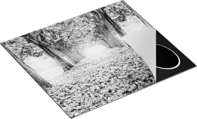 Chefcare Inductie Beschermer Romantische Bomen Tunnel met Roze Anjers - Zwart Wit - 60x50 cm - Afdekplaat Inductie - Kookplaat Beschermer - Inductie Mat