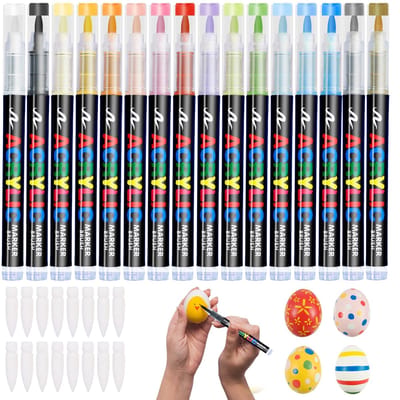 Dailygoods- Porseleinstiften 16 Kleuren - Acrylmarkers - Waterbestendig - Penseelpunt 1-5 mm - Decoratie - Geschikt voor keramiek