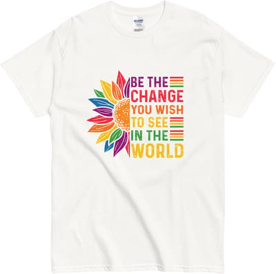 Positieve Inspiratie T Shirt Dames en Heren - Regenboog Zonnebloem - Wit - S