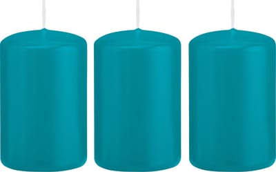 Trend Candles Cilinderkaars/stompkaars - 3x - turquoise - 5 x 8 cm - 18 branduren - met brandvertragende folie