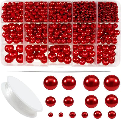1400 Stuks Craft Beads Ronde Rode Faux Parels 3 tot 14 mm Acryl Kralen voor Vaasvulling, Sieraden Maken, Kettingen, Armbanden en Oorbellen