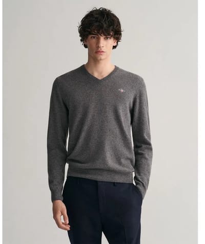 Gant Superfine Lambswool Trui Met V-hals Grijs S Man