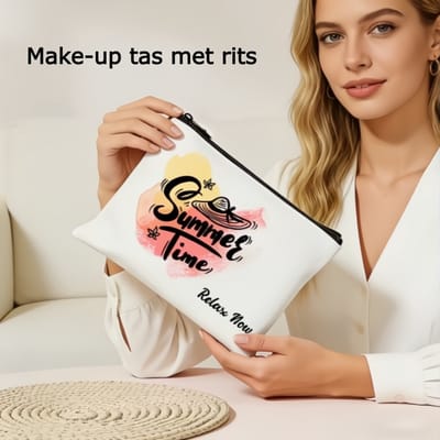 LaGloss® Zomerse Toilettas Make-up Tas Beige met Rits – Cosmeticatas Summer Time