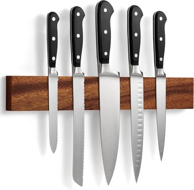 Famanu - Magnetische messenhouder van walnoot 40 cm, stijlvolle organizer voor keukenmessen en keukengerei