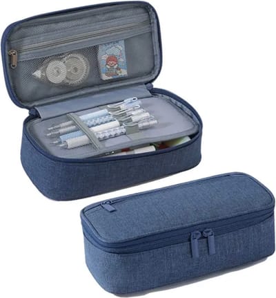 Akyol - Donkerblauwe etui - etui voor meisjes - etui zonder inhoud - etui voor de middelbare school - etui voor pennen en potloden - etui met verschillende vakken