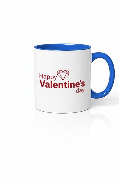 Valentijn Mok Happy Valentine's Day met Blauw Hart Design - Liefde Cadeau Koffiemok