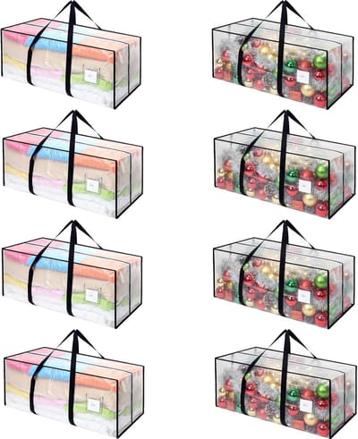 Verhuiszakken - Pack of 8 - 120L - Transparant, Waterdicht, Heavy Duty, Grote ritssluiting, Met Handgrepen - Ideaal voor Verhuizing, Onderbedopslag, Kasten en Kamperen