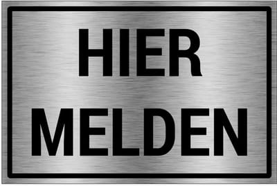 Hier melden bord - gecoat brushed aluminium - grijs zwart | 30 x 20 cm