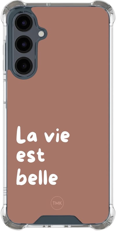 Shockproof hoesje geschikt voor Samsung Galaxy A16 - La vie est belle - Schokbestendig - Verhoogde randen - TPU case - Extra Sterke Back Cover - Tekst - Transparant, Bruin