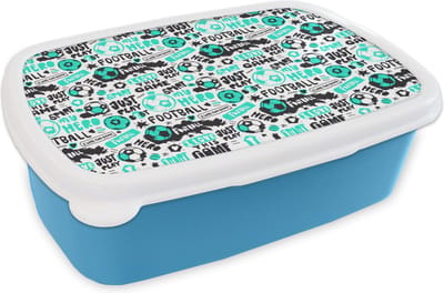 Broodtrommel Blauw - Lunchbox - Brooddoos - Patronen - Voetbal - Sport - Jongens - Kinderen - Kids - 18x12x6 cm - Kinderen - Jongen