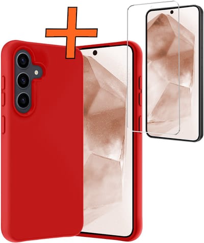 Hoes - Met Screenprotector - Geschikt voor Samsung Galaxy A56 - Sterk & Shockproof - Back Cover - Siliconen Case - Telefoon Hoes - Rood