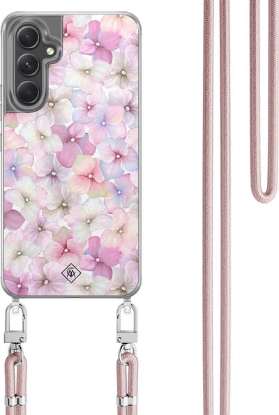 Casimoda® hoesje met koord - Geschikt voor Samsung A34 - Hortensia - Afneembaar koord - TPU/polycarbonaat - Paars