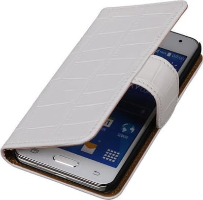 BestCases.nl Samsung Galaxy Core 2 G355H Krokodil booktype hoesje Wit