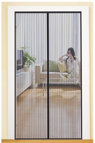 TOVBMUP 120x220cm Deurgordijn - Hordeur - Gaasgordijn - Ultrafijn gaas - Automatisch sluitend - Boorvrije installatie - Met kleefstrip - Geschikt voor enkele deuren en schuifdeuren - Zwart