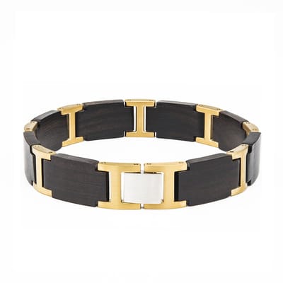 Armband - Zwarte Ebony houten – L 21.5 cm - combineert een warme, goud tint hoogwaardig roestvrij staal (316L) voor een tijdloze en verfijnde uitstraling.