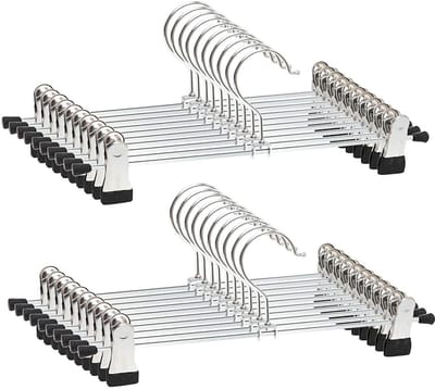 Dailygoods - Broekhangers - Kledinghangers 20 stuks - Ruimtebesparend - Zwart - Verstelbare grip - Voor broeken en rokken - 40 cm