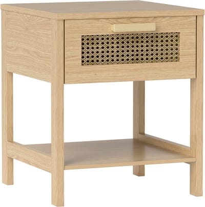 Wishdor - Nachtkastje - Met Lade En Open Opbergruimte - Rotanlook - Voor Slaapkamer Of Woonkamer - Hout - Naturel - 40 x 40 x 48,4 cm