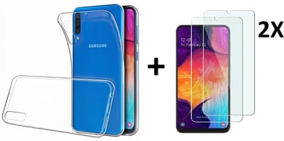 Ntech Hoesje Geschikt Voor Samsung Galaxy A50 TPU Back hoesje - Transparant + 2 stuks Glazen Screenprotector