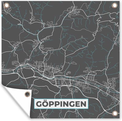 Tuin poster Stadskaart – Plattegrond – Duitsland – Blauw – Göppingen – Kaart - 200x200 cm - Tuindoek