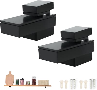 2-Pack Zwarte Verstelbare Wandplank van Nylon voor Keuken, Woonkamer en Kantoor - Stevige Wandmontage en Ruimtebesparing