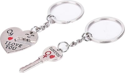 Scoby – Sleutelhanger set – Hartje & Sleutel – I Love You – Couple Keychain – Metaal – Zilver