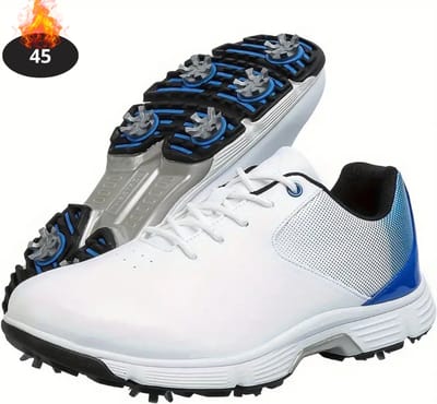 Livano Golfschoenen Heren - Golfkleding - Golfschoenen Antislip - Waterdicht - Golfen - Met Spikes - Wit/Blauw - 45