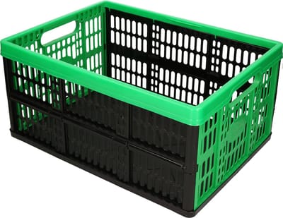 PlasticForte Boodschappenkrat - 32L - 48 x 35 x 24 cm - vouwkrat - opvouwbaar - zwart/groen
