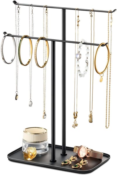 Dailygoods- Sieradenstandaard Stijlvol Metalen Frame - Sieradenhouder - 2-laags T-bar - Geïntegreerde Lade - Voor Kettingen/Armbanden - Schokbestendig en Stabiel