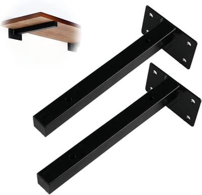 Wandconsole, plankdrager, tabletdrager, zware belasting, onzichtbare plankdrager, verborgen zwart, vierkante planksteunen, industriële metalen klemmen, 40 cm, 2 stuks