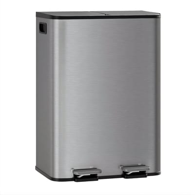 Dubbele Prullenbak 2x30L - RVS Pedaalemmer - Mat Grijs